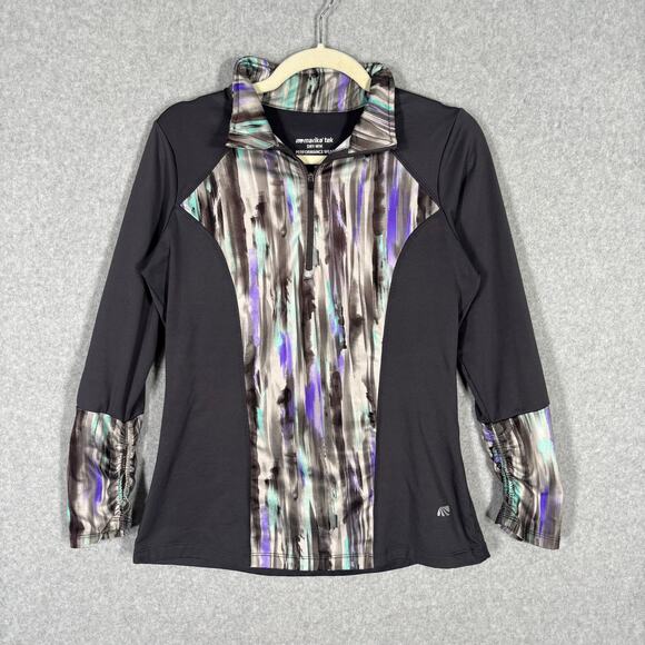 Marika Tek Top Medium Purple 1/4 Zip Base Layer Fleece Abstract Thumb Hole Artsy - Picture 1 of 11